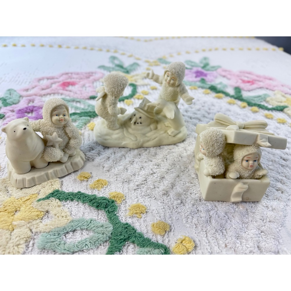 Dept 56 Snowbabies Figurines Set of 3 Polar Bear Snowman Gift Box Vintage